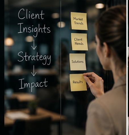 Client insights to strategy to impact - mapped on a strategy board
